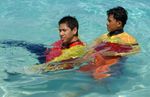 RESCUES, 3 CLOTHES TOW
Grab the clothes of the casualty between the shoulders and swim sidestroke 1